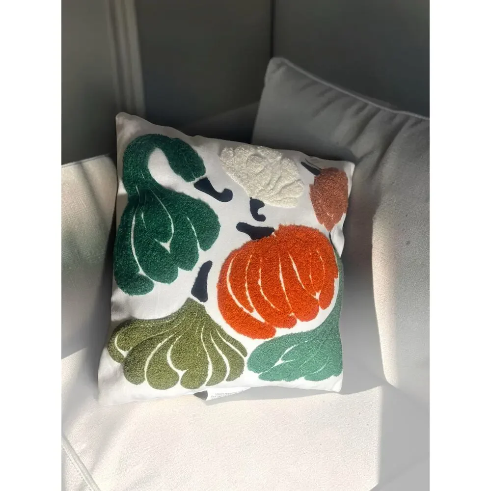 Embroidered Gourds Thanksgiving Fall Autumn Throw Pillow 14